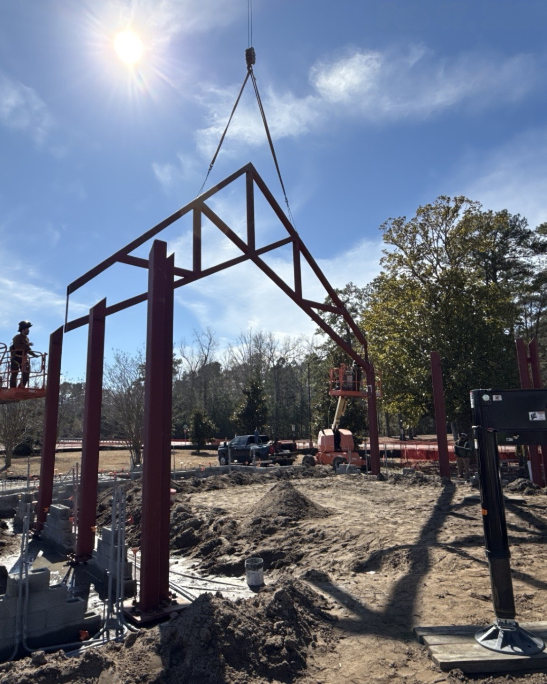 Truss being lowered into place